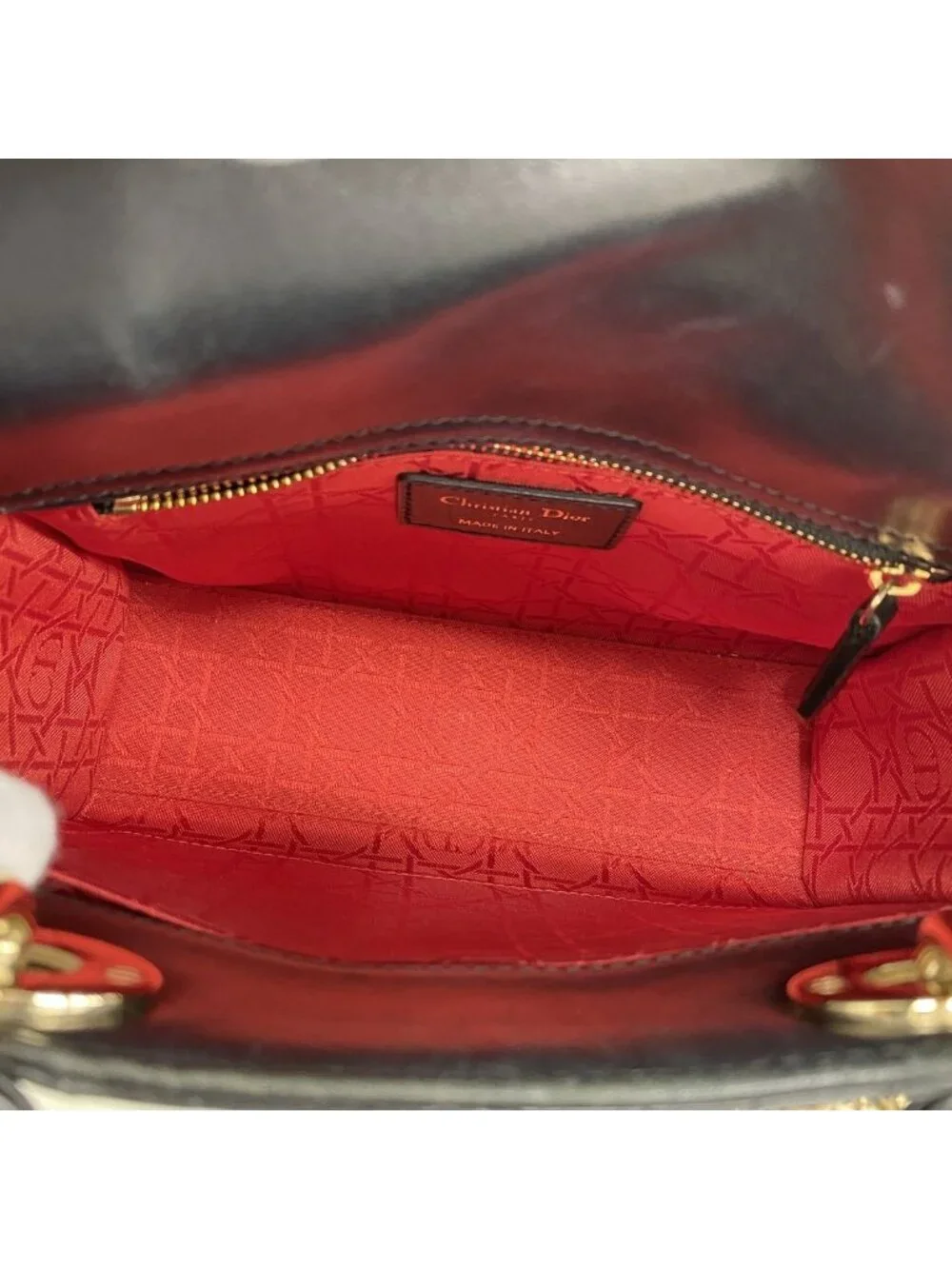Dior Handbag Cannage Lady Leather Black Champagne Gold 2-Way Bag